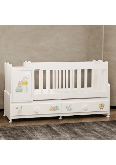 Garaj Home Pırlanta Ayıcık Uzayan Dolaplı Beşik Beyaz