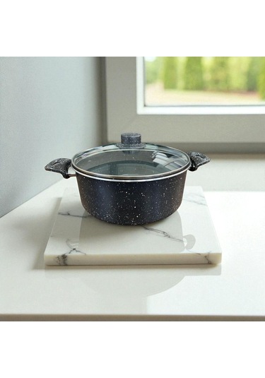 Enashop 7 Parça Granit Tencere Seti 20-24-26-26 Cm Yanmaz Yapışmaz Tava + Derin/sığ Tencere Çeyizlik Siyah