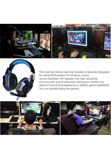 Geeksen Each G2000 Oyuncu Kulaklığı, 50mm Sürücü, Mikrofonlu, Deri Kulaklık, Led Işık, Usb+3.5mm Bağlantı, Dürtüye Dayanıklı Kablolu, Evet/pc Uyumlu