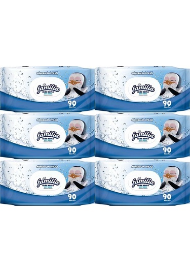 Familia Islak Havlu Mendil Mineralin Iyiliği 90 Yaprak Plastik Kapaklı 6Lı Set 540 Yaprak