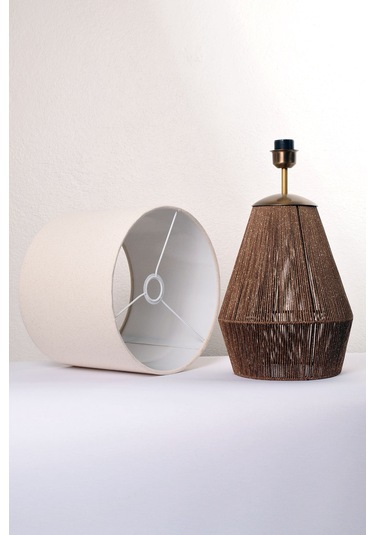 Buldan Bezi Başlıklı El Yapımı Simli Kahverengi Abajur Kahverengi