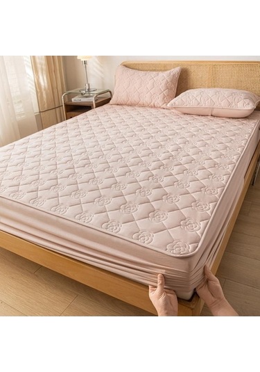 Novahub Açık Pembe Tek Parça Su Geçirmez Yatak Şiltesi Koruyucu Kapak Simmons Yatak Örtüsü İdrar Geçirmez Toz Kapağı Açık Pembe