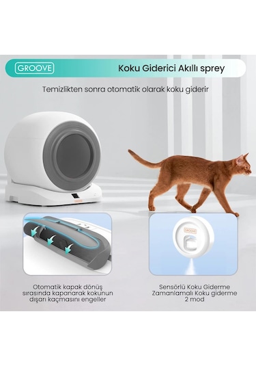 Groove Q-clean Wi-fi Otomatik Akıllı Kedi Tuvaleti Gri Ultra Sessiz+akıllı Sprey Koku Giderici+app Kontrol+akıllı Sensör
