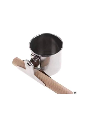 Yuntech01 Kuş İçme Yeme Aleti - Paslanmaz Çelik Kupa + Ahşap Çubuk - Tek Kupa - Kuş Yemleme Takımı