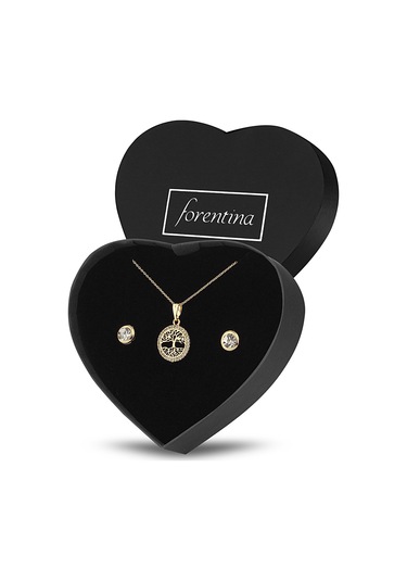 Forentina Altın Kaplama Hayat Ağacı Kolye Tektaş Küpe PS2405 Altın