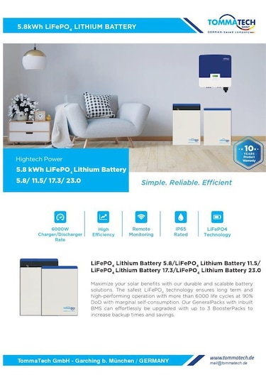 Tommatech Hightech Power Boosterpack 5.8kwh Lityum Batarya Btry-tt-hp-04-5.8-bp