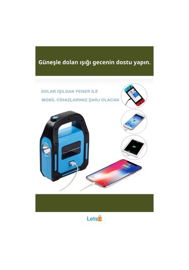 Güneş Enerjili İşıldak Ve Powerbank Özellikli Kamp Lambası Çok Renkli