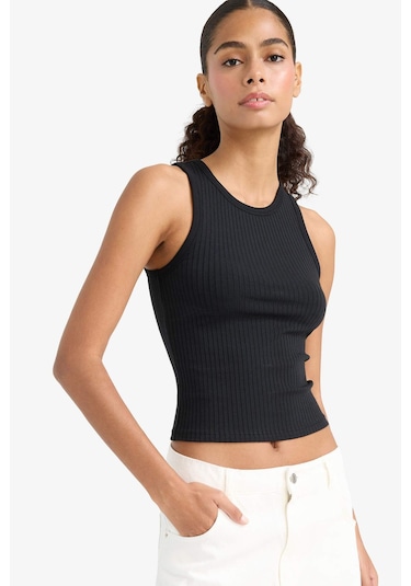 Defacto Slim Fit Dar Kesim Halter Yaka Fitilli Kaşkorse Atlet A8859ax25aubk81 Siyah