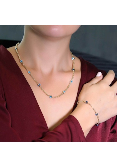 14 Ayar Altın Doç Zincirli Gözlü Set