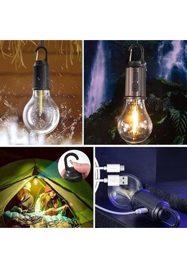 Şarj Olabilen 3 Farklı Mod Led'li Kendiliğinden Asma Kancalı Kamp,dış Cephe Lambası