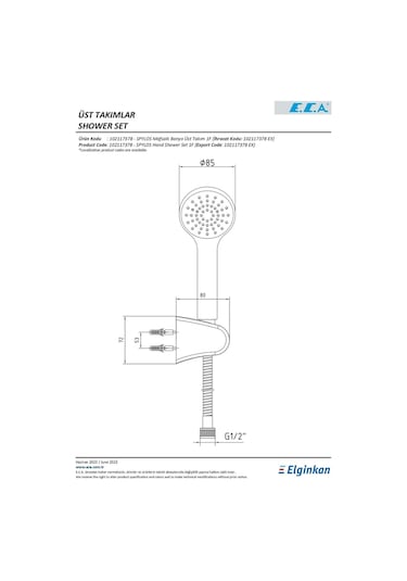 Eca Spylos Mafsallı El Duş Seti Banyo Üst Takım 102117378 Krom