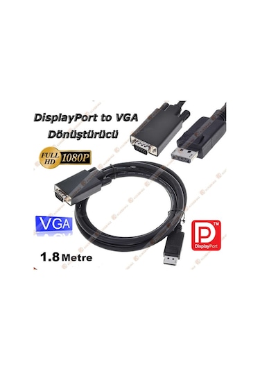Displayport To Vga Display Port Vga Kablo 1.8M