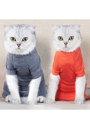 Hombey Kedi Postoperatif Koyu Gri Xs Dört Ayaklı Yara Yalama Engelleme Elastik Kumaş Giysi