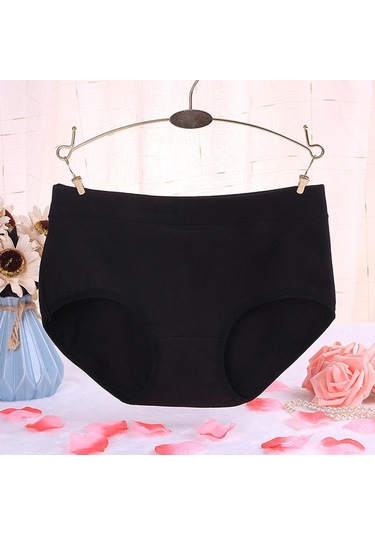 Siyah Fallsweet Kadın Pamuk Külot Katı Orta Bel Külot Rahat Günlük Giyim Bayan Külot Siyah