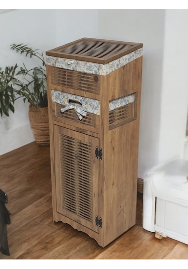 Ahşap Ekmek Sepetli Çekmeceli Hasır Kiler Dolabı Atlantik Çam