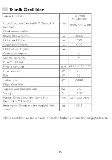 Vestel SF 7400 60 LT Ocaklı Solo Fırın (2020)