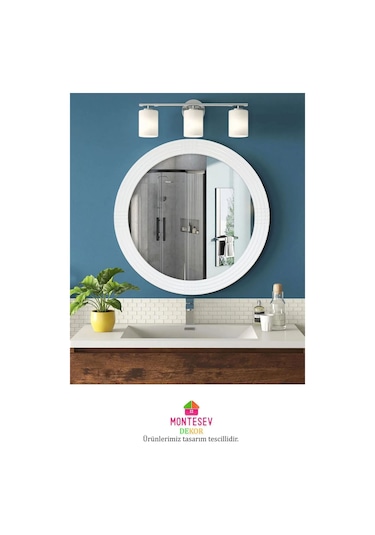 Safir Beyaz Dekoratif Ayna Yuvarlak Işlemeli Duvar Aynası 69 Cm