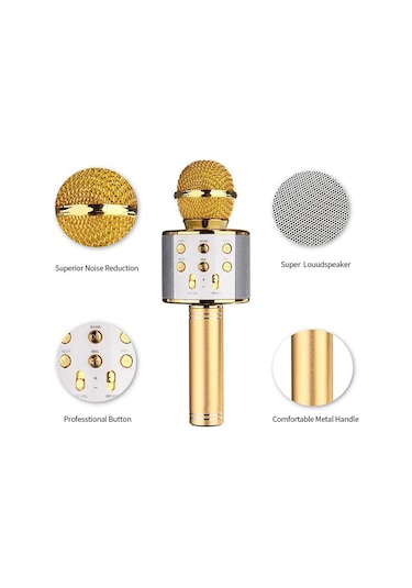 Mufunye Mikrofon, Çift Hoparlörlü Bluetooth Kablosuz Mikrofon, Gül Kırmızısı