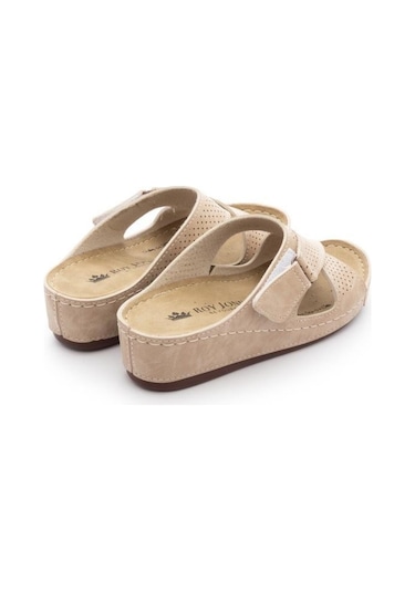 Roy Jones Kadın Ortopedik Çapraz Cırtlı Ayarlanabilir Üst Detay Konfor Modeli Günlük Terlik Yumuşak-bej Bej