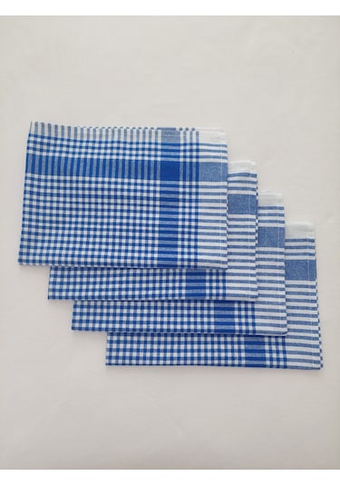 Pamuklu Mavi Renkli Pöti Kareli 4'lü Kurulama Bezi,peçete