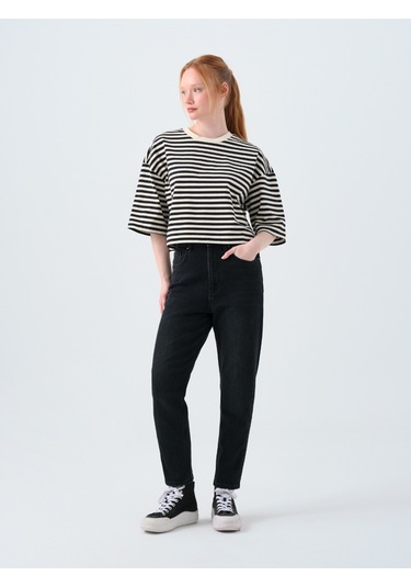 Loose Crop Kadın Tshirt K.kol Siyah