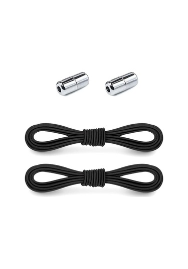 Ayarlanabilir 1 Çift Siyah Vidalı Kapsül Uçlu Yuvarlak Lastik Pratik Bağcık Siyah