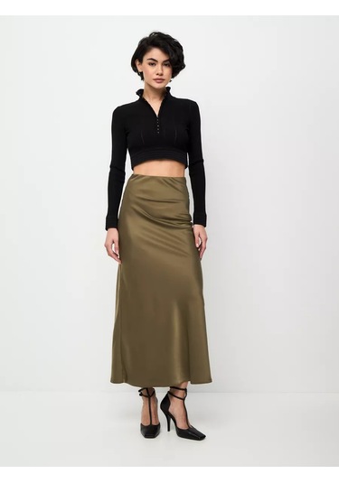 Safıa Brend Saten Uzun Gece Eteği 208183087 Khaki