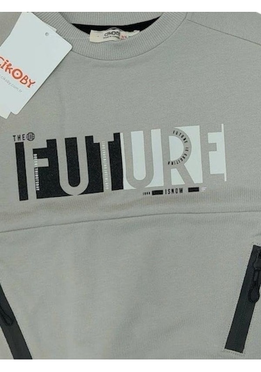 Çikoby Erkek Çocuk Future Baskılı Pamuklu Uzun Kollu Tshirt-13799-grı Gri