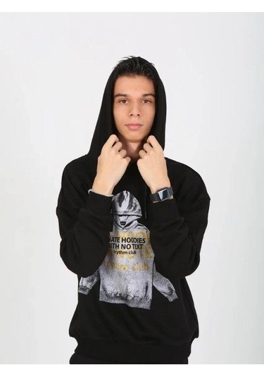 Erkek Çocuk Kapüşonlu Not Hoodies Yazılı Sweatshirt-15230 Siyah