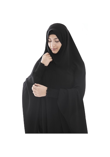 Çarşaf Soft Krep İğneli İçten Gizli Peçeli Model Tek Parça Siyah