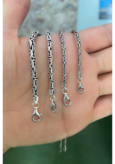 Takı Dükkanı 925 Ayar Gümüş Erkek Bileklik Yuvarlak Kral Model 4mm Genişlik 21cm Uzunluk msb05