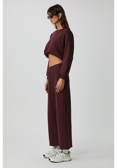 Dewanna Kadın Uzun Kollu Crop Bordo Eşofman Takımı