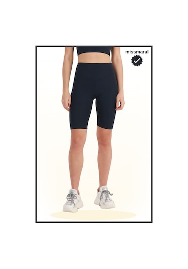 Kadın Yüksek Bel Toparlayıcı Tayt Kısa Spor Şort Deniz Havuz Spor Lacivert Biker Shorts 1070 Lacivert