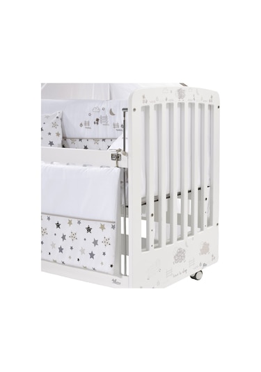 Meltem Kids Woody Anne Yanı Ahşap Sallanır Beşik 60 x 120 CM (Beyaz - Kuzu) Beyaz