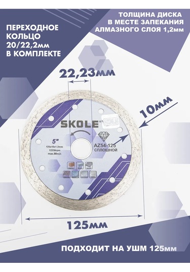 Skole Porselen Serami Ve Fayans İçin 125 Mm Tam Kesici Elmas Disk 453041021