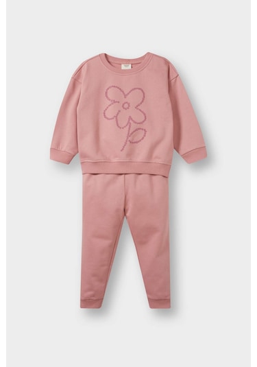 Defacto Kız Bebek 2li Takım İçi Yumuşak Tüylü Baskılı Sweatshirt Eşofman Altı E8995a525aupn111 Pembe