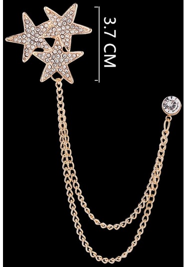 Homyl Parlak Taklidi Beş Köşeli Yıldız Broş Pin Rozeti Şık Erkek Altın