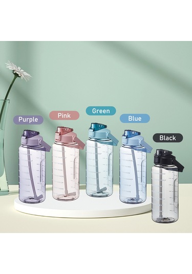 İşaretleyici Ve Pipetli 2l Su Şişesi, Kulplu Büyük Kapasiteli Su Şişesi, Yeniden Kullanılabilir Sızdırmaz Su Kabı, Dağ Yürüyüşü, Seyahat, Açık Sporlar, Spor Salonu Ve Fitness İçin. Yeşil