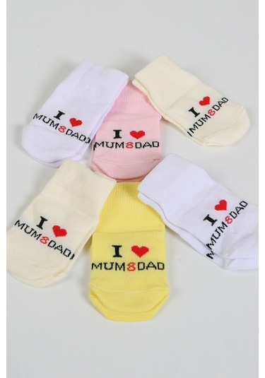 Pamuklu 6'lı Yenidoğan Kız Bebek Çorap Mum Dad "Karışık Renkli"