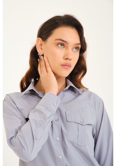 Kadın Uzunkollu Koyugri Gömlek Koyugri