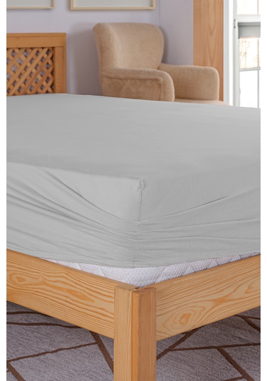 Penye-likralı Lastikli Çarşaf, 100 200 Tek Kişilik %100 Pamuk-elastan Örme Kumaş, 200 Gr/m²v Açık Gri