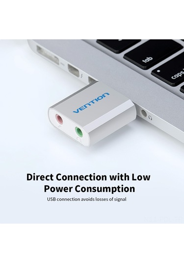 Padalink Ventıon Usb Dışarıdaki Ses Kartı, Usb'den 3.5mm Kulaklık/mikrofon Dönüştürücü, Dizüstü/masaüstü Bilgisayarı İçin, Alüminyum Kasa, Plug & Play, Gümüş
