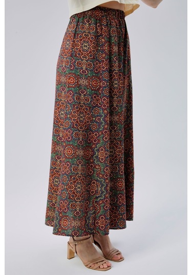 Nurören Viskon Kumaş 8 Parça Uzun Kadın Etek- Turuncu Turuncu