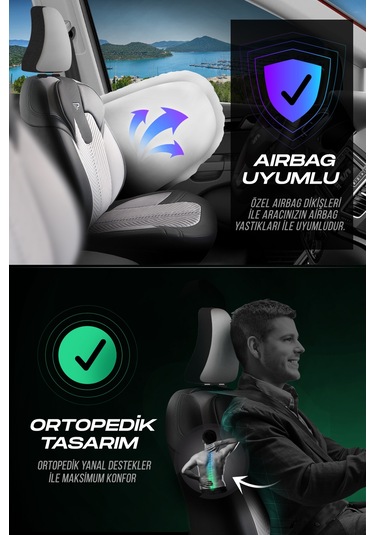 Gri - Siyah Panda Monte Carlo Serisi Velor Kadife Kumaş Oto Koltuk Kılıfı - Tam Set