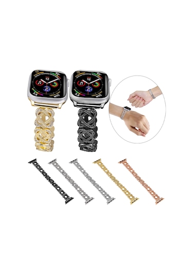 iOS Uyumlu Watch Serisi 5 40mm Hearts Crossed Diamond Metal Watch Band