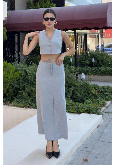 Bağlama Detaylı İkili Takım 46139-gri Gri