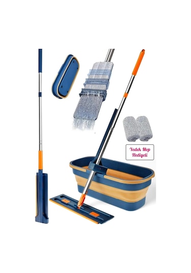 Tilbe Home Kendinden Sıkmalı Kovalı Mop Seti - Kendinden Sıkmalı Mop Katlanabilir Tekerlekli Kova 1
