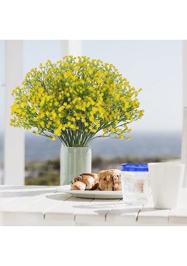 Hangfox Sarı Pu Plastik Yapay Gül 12 Adet - 53cm Boy, 90 Küçük Çiçek, Eğilebilir Gövde, Vazo Hariç