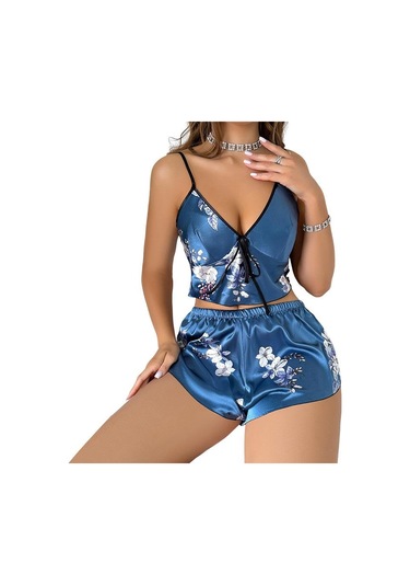 Buz İpek Atlet Pijama Kadın Moda İki Parça Ev Giyim İnce Ev Askılı Şort Takımı Yeşil