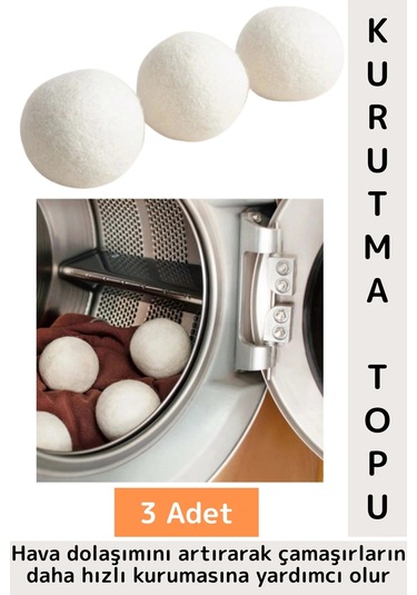 Kırışıklık Azaltan Hızlı Kuruma Sürtünme Engelleyen Çamaşır Makinesi Pratik Yün Kurutma Topu 3 Adet Çok Renkli